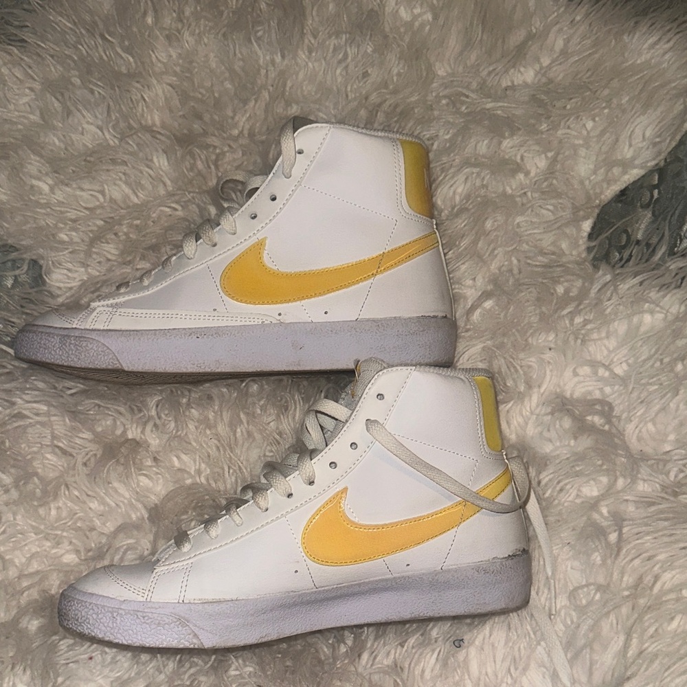 Nike White and Yellow High-Top Sneakers